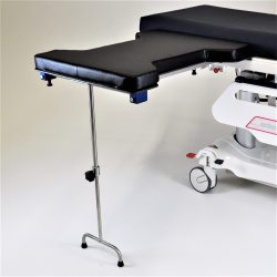 Radiolucent hand surgery table under mount and telescoping leg